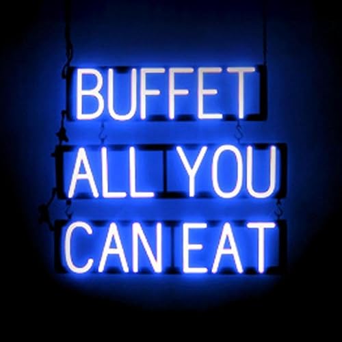 Miniatura 23 de SpellBrite BUFFET Letrero para restaurantes Letreros relacionados con buffet con aspecto de neón, luz LED blanca 22.6 x 6.3 pulgadas Blanco