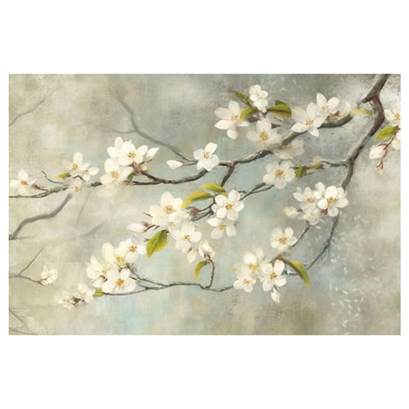 Peinture à l'huile fleurs de poirier blanches KUUFUUT pour habiller un mur vide sans cadre