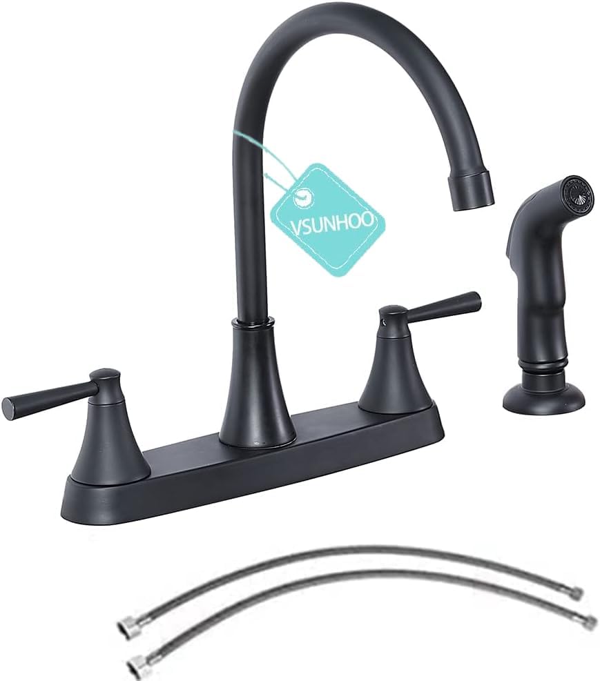 TDLKF29B - Grifo de cocina negro, grifo de cocina con rociador, 3 agujeros o 4 agujeros, negro mate para fregadero de cocina, grifo de fregadero de
