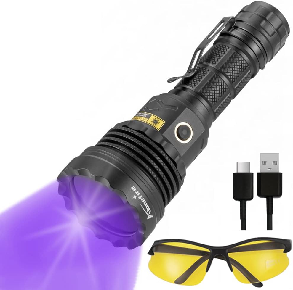 ALONEFIRE SV52 365nm UV Flashlight 25W USB Rechargeable Black Light Pet