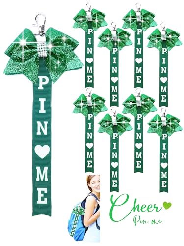 Image of Cheer Pin Me Ribbon Cheerleader Pin Me Bow Cheer Bow Keychain with Rhinestones Cheerleading Sports Accessory Gift