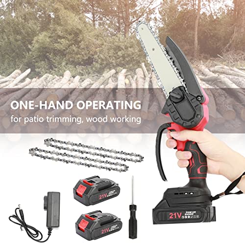 Mini Chainsaw Cordless 6 Inch Portable Electric Chainsaw, Handheld Chainsaw With 2Pcs 21V 1300Mah Batteries, Handheld Small Chainsaw For Tree Trimming, Wood Cutting & Courtyard Cleaning Red #TOP1