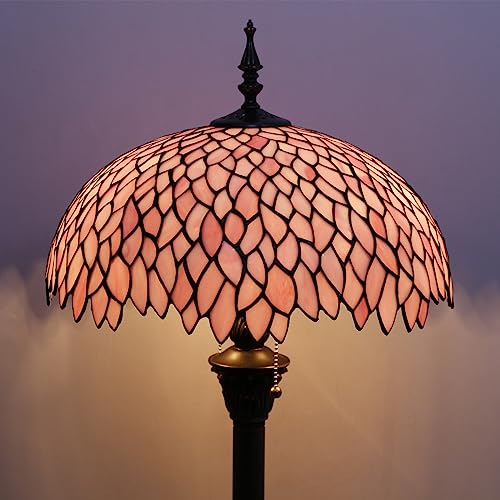 WERFACTORY Tiffany lampa podłogowa różowa toaletowa Stained Glass Standing Reading Light 16 x 16 x 64 cali antyczny styl biegun lampa narożna wystrój sypialni pokój dzienny dom biuro seria S523P