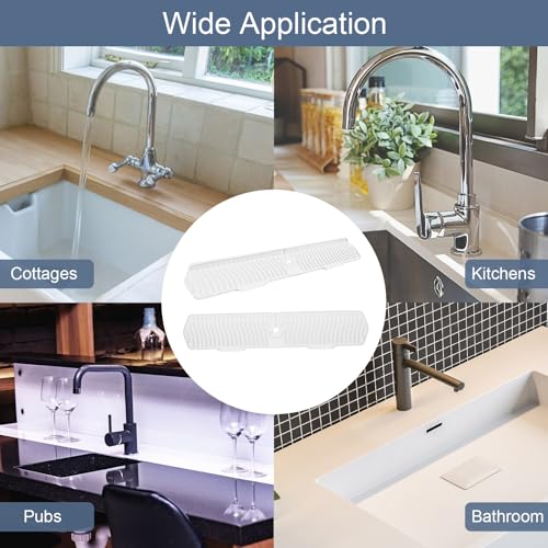 Image of Faucet Guard - 90 Foldable Draining Mat for Kitchen Sink with 2 Drain Ports, Suitable for Bathroom, etc (White, 29.9 inch*5.9 inch)