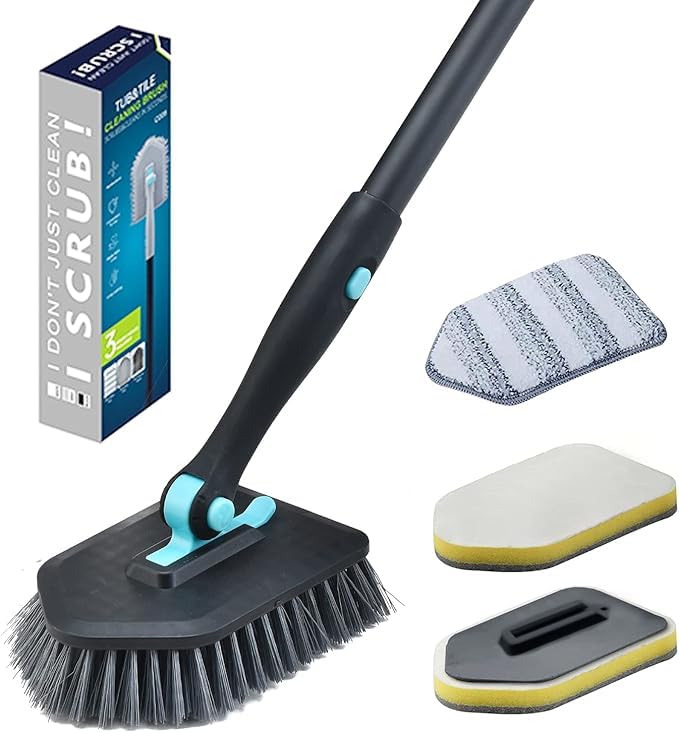 Kripara Sales 3in1 Bathroom Cleaning Brush with 50.4" Extendable Long Handle, Fixable Stiff Scrubbing Brush,Shower Cleaning Tools for Cleaning Tile Bathroom Floor (Black Mop) (B0D94HYP9V) Amazon Price History, Amazon Price Tracker