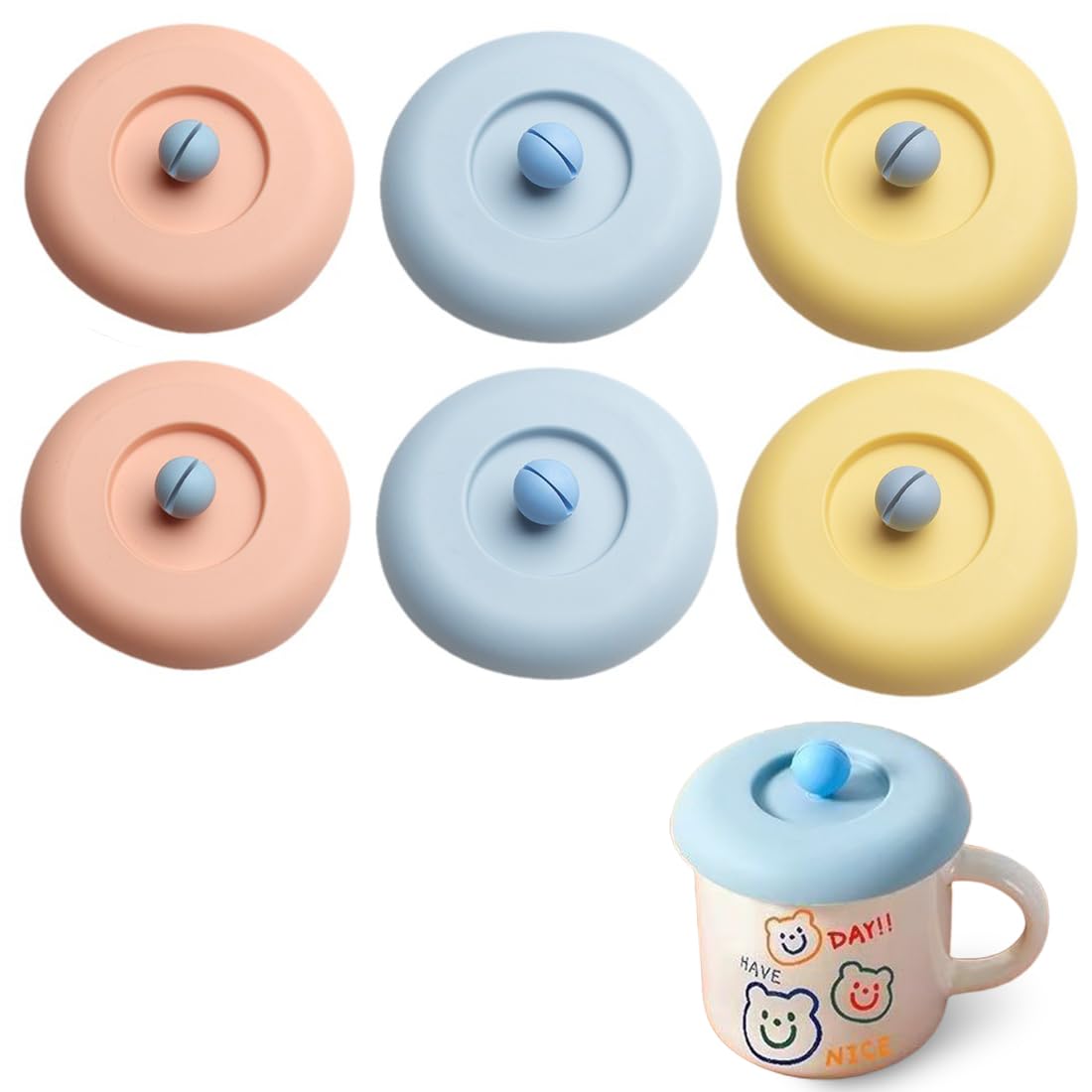 6 coperchi per tazze in silicone, 6 colori, 10 cm, riutilizzabili, per alimenti, antipolvere e ermetici, per tazze, tazze da tè e caffè
