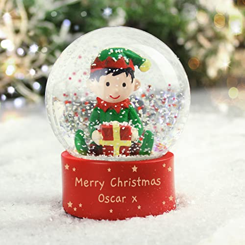 Image of Personalised Any Message Elf Snow Globe - Christmas Globe For Girls or Boys - Glitter Globe