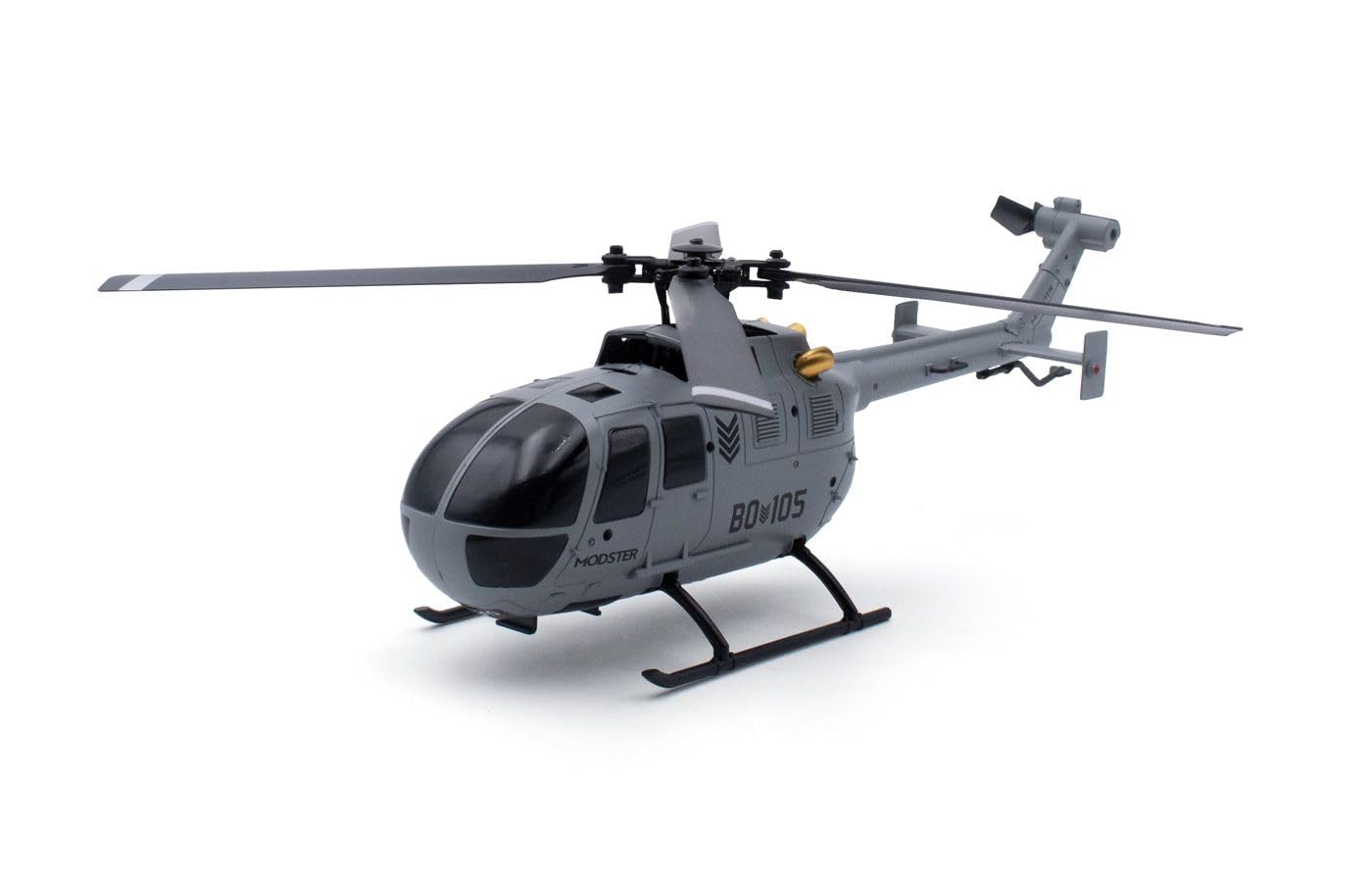 MODSTER BO-105 Flybarless RC Helicopter I 256 mm I RTF RC Helicopter Including 6-Axis Flight Lens Stabilisation I Car Start/Car Landing, Grey