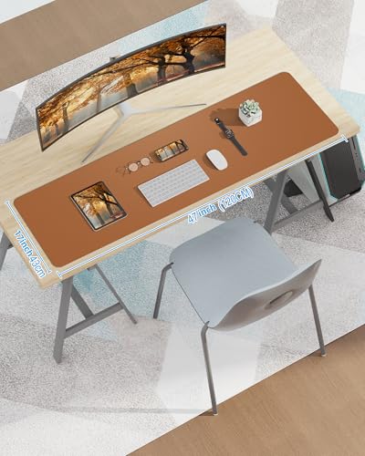Image of AFIING Leather Desk Pad Protector,Mouse Pad,Office Desk Mat, Non-Slip PU Leather Desk Blotter,Large desk mat,Waterproof Keyboard mat for Office /Home /Decor (Light Brown,48 inch inch x 17 inch inch)