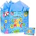 JORHANCE End of School Gift Bag with Tissue Paper and Card, Large wrapping Paper Bag for End of School Year Goodbye School Hello Summer Hawaiian Splish Splash Beach Pool Party Decorations Supplies