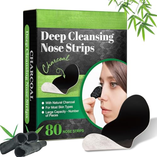 JWBVCTCR Pore Strips,Natural Charcoal Deep Cleansing Pore Strips ，Nose Strips for Blackheads，Black Heads Removal for Nose Face，Deep Cleansing for All Skin Types(80pcs)