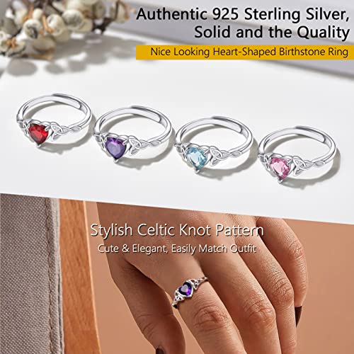 PROSILVER 925 Sterling Silver Celtic Knot Heart/Butterfly/Cute Bat Ring for Women, Birthstone Jan-Dec Available, Gorgeous Cubic Zirconia Ring, Adjustable Ring, Come with Box3