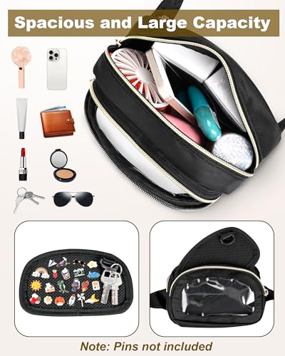 Image of Ita Bag Crossbody Small Pin Display Bag,Fanny Pack with Clear Window for Enamel Pins, Adjustable Belt Bag for Display& Travel & Collecting (Black)