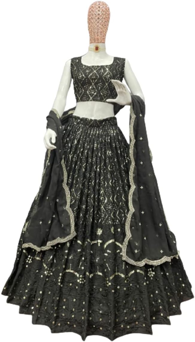 SHAFNUFABWomen's Georgette Semi Stitched Lehenga Choli In Tourquise1 Colour Lehenga Choli ForWomen-SF108Ver-12