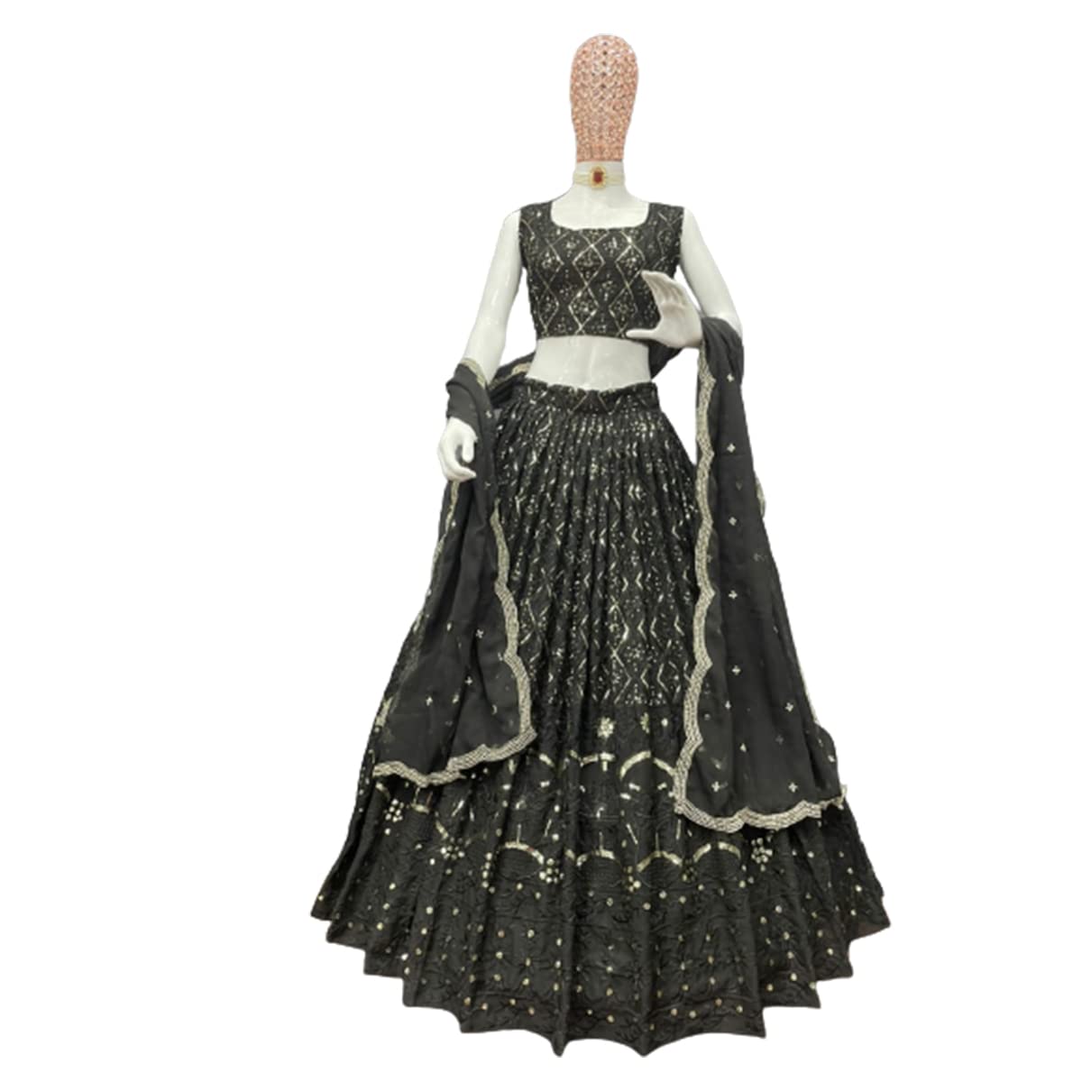 SHAFNUFABWomen's Georgette Semi Stitched Lehenga Choli In Tourquise1 Colour Lehenga Choli ForWomen-SF108Ver-12