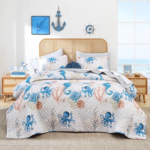 weigelia Coastal Quilt Twin Size, Seahorse Lightweight Summer Bedding