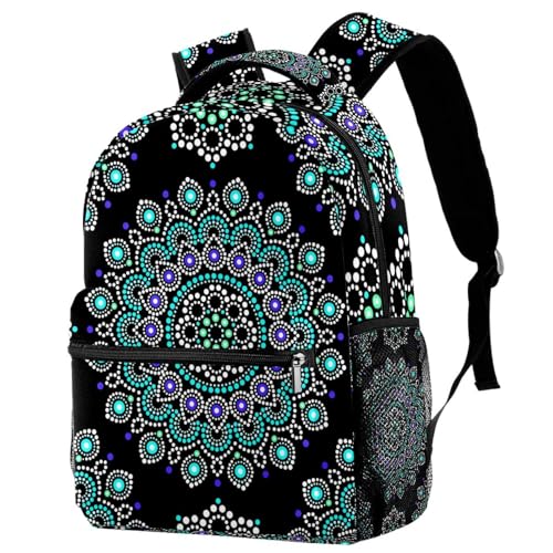 Sac à dos d'école mandala avec pois bleus et cercles blancs pour fille