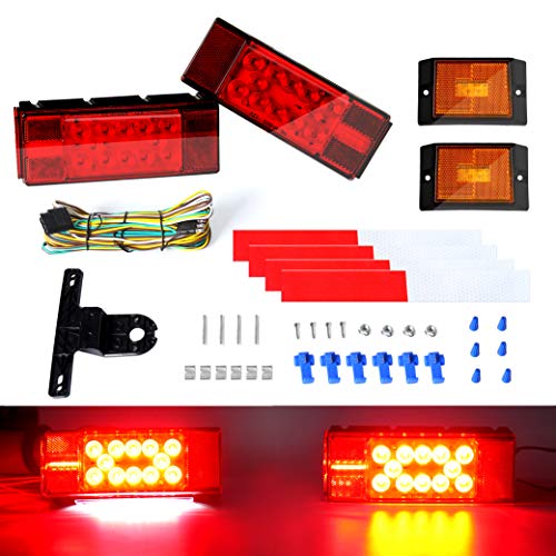 12V LED Trailer Light Kit, Low Profile Submersible Rectangular Brake Stop Turn Tail Lights with Side Marker License Light for Trailer, Boat, Marine, Truck, RV