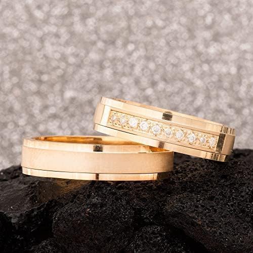 Conjunto de anillos de boda Chapado en oro de 14 quilates Conjunto de alianzas de boda a juego Conjunto de anillos de bodas de plata personalizados para hombre y mujer