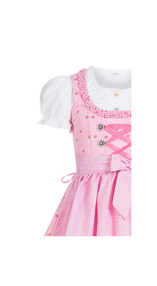 Nübler Dirndl Mädchen Linda - 3-teiliges Set inkl. Bluse & Schürze - Rosa, Original bayerische Tracht - Hochwertige, Pflegeleichte Qualität - Kinderdirndl für Oktoberfest