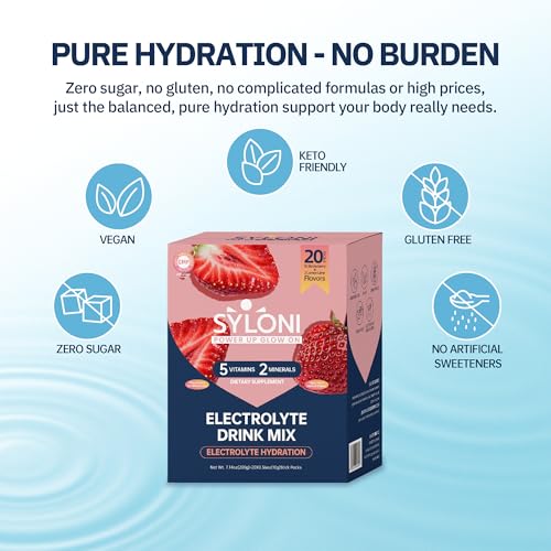 Image of Electrolytes Powder Packets, Strawberry(0.36 oz*20 Sticks), Sugar Free Hydration Packets Electrolyte Drink Mix with 7 Vitamins and Electrolytes, Keto Friendly, Vegan, Gluten Free