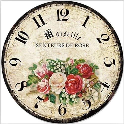 Eruner Romantic Roses Clock, 12" Rustic Floral Style Wall Clockmarseille Senteur De Rose Wooden Non-Ticking Bedroom Study Desk Home Art Decor(C-61) #TOP3