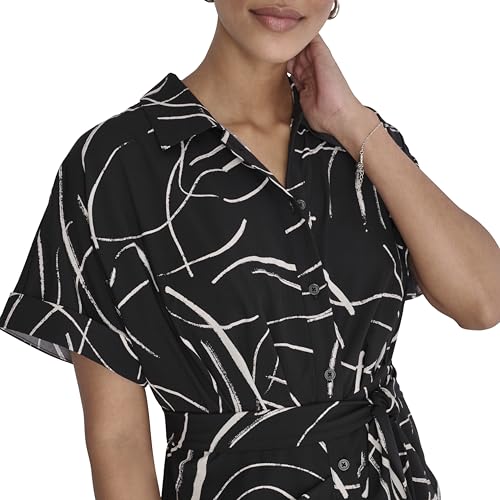 DKNY Women's Short Sleeve Collared Neck Midi Dress Shirtdress with Removable Belt2
