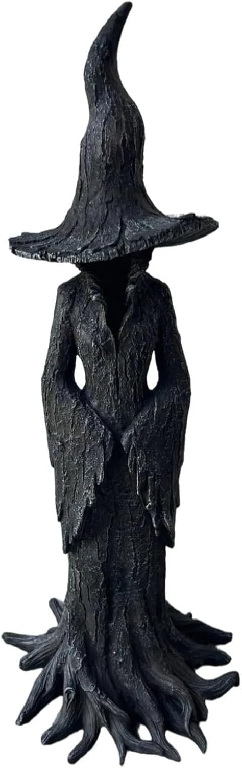 New Resin Witch Figurine Halloween Outdoor Desktop Decorations (Witch Statue 11.8in)