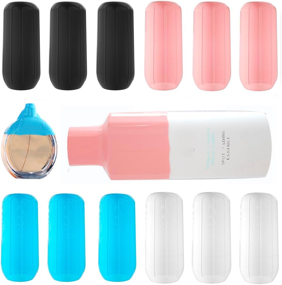 Lonimia 12 Pcs Elastic Sleeves Covers for Leak Proofing, Silicone Locks Proof Travel Toiletries Shampoo Bottles Container in Luggage,Reusable Travel Accessories,Fit Most Travel Size Bottles Toiletries