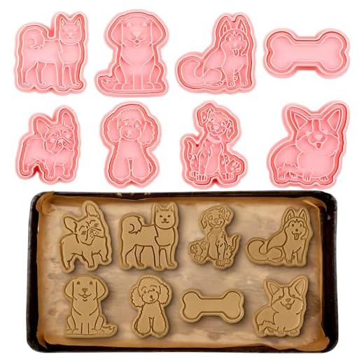 8 Pcs Dog Cookie Cutters with Plunger Stamps Set 3D Puppy Bone Shape Biscuit Cutter Funny Cartoon Cookie Stamps Stamped Embossed Dog Cookie Cutters for Treats DIY Cookie Cake Baking Supplies
