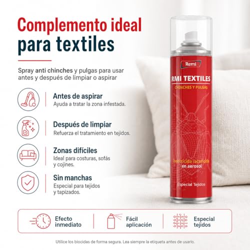 Miniatura 7 de Remi Hogar Spray Anti Chinches Y Pulgas Insecticida Veneno Aerosol Repelente Especial Tejidos Eficaz Aplicar En Muebles