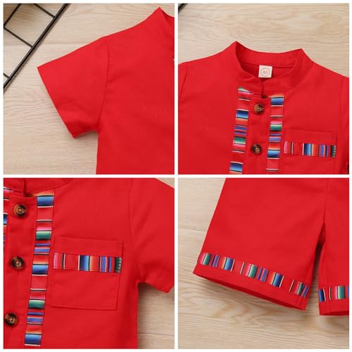Image of ABEHIK Baby Boys Mexican Outfit Short Sleeve Embroidery Shirt Shorts Set Kids Traditional Fiesta Cinco De Mayo 2PCS Clothes