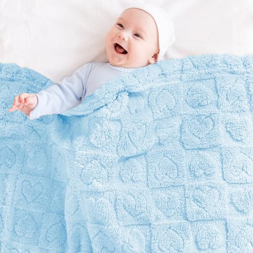 Image of Yurhap Heart Baby Blanket, Love Plush Fleece Baby Blankets for Boys Girls | Soft Sherpa Baby Boy Blankets for Infant Toddler Newborn Gifts, Fluffy Baby Essentials, For Crib Stroller, 30 inchx40 inch, Blue