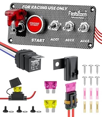 12V 5-in-1 Ignition Rocker Switch Panel with Push Button and Relay Wiring Harness for RV, Truck, Marine, Racing, Car, Boat, Trailer