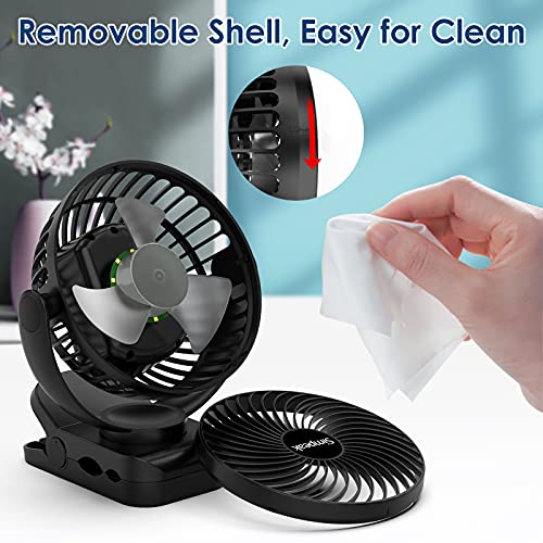 Simpeak 8000mAh Desk Fan with Remote Control, 720° Adjustable LED Light & Wind Speed, USB Rechargeable Portable Fan - 66 Hours Operation - Black - Image 6