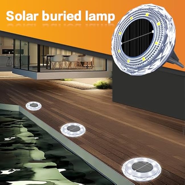 Solar Ground Lights 12 Pack,8 LED Garden Path Lights,Outdoor Ground Lights Landscape Lighting Waterproof,Solar Lawn Light for your courtyard, swimming pool,walkways, pathway, driveway, lawns(White)