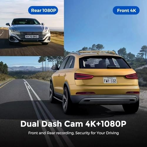 Image of A309 4K Dash Camera, Dual Lens Front and Rear Car DVR with WiFi, Night Vision, G-Sensor, APP Control, Mini Black Box