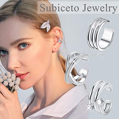 Subiceto 12 PCS Ear Cuff Dainty Helix Earrings Huggie Stud for women Earring Set Silver - Thumbnail 3
