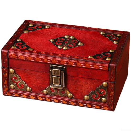 Gastagrav Boîte de rangement à bijoux vintage en bois avec design antique – Organiseur de bureau compact pour bijoux, accessoires et papeterie, construction en bois de pin, 18 x 12 x 8 cm, rétro (A)