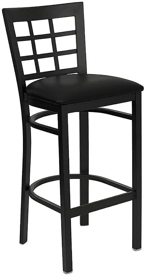 Flash Furniture HERCULES Series Black Window Back Metal Restaurant Barstool - Black Vinyl Seat