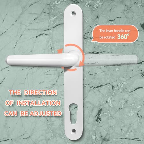 Bwintech 1 Set White UPVC Door Handle Set, 92mm Backset, 210mm Screw Hole Distance, 243mm Plate Length Front Door Handles for UPVC Door - Image 3