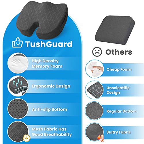 Image of TushGuard Seat Cushion - for Office Chair, Car Seat, Airplane, Bleacher - Sciatica & Coccyx Pain Relief Desk Chair Cushion for Long Sitting Office Workers, Car Drivers(Grey, XX-Large)