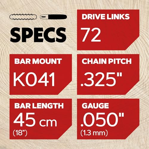 Oregon Chainsaw Guide Bar & Chain Combo Replacement, Bar Length 18\" (45cm), 0.325\" Pitch, 0.050\" Gauge, 72 Drive Links (36892) - Thumbnail 3