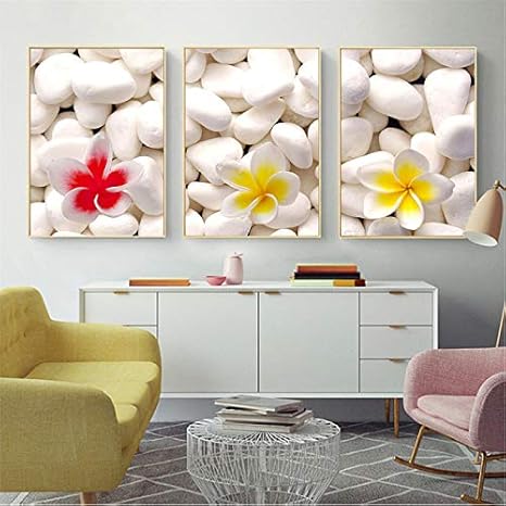 アートキャンバスdecorativosフラワーホワイトストーンポスター禅北欧バスルーム写真壁の写真リビングルームキッズルームの装飾60x80cmx3フレームレス L4uv2dbp7b インテリア Saddam Com Br