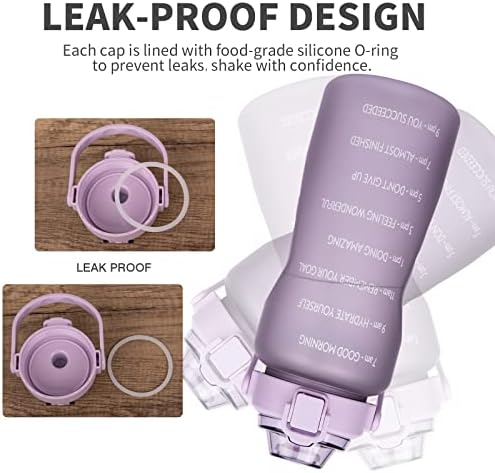 Justfwater 2L Motivational Water Bottle with Straw, 2 Litre Sport Drinks bottle with Time Marker, Large Leak Proof Water Bottle with Handle, BPA Free (A4-Purple)