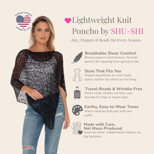 Image of SHU-SHI Summer Ponchos For Women Lightweight Sheer Popcorn Knit Sweater Cape Pullover