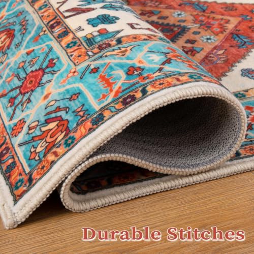 SERISSA 4ft Washable Non Slip Round Boho Area Rug for Bedroom，Orange by SERISSA - Used condition - Image 8