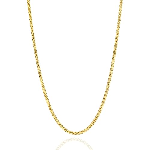 2.5mm/4mm Gold Wheat Chain for Men Women, Mens Stainless Steel Chain Necklace Jewelry, 16-26 Inches