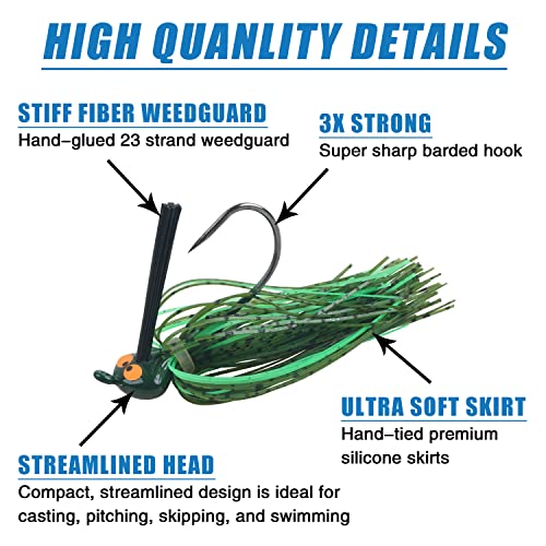 Football Jig For Bass Fishing - 6Pcs Football Jig Heads With Weed Guard Silicon Skirts Weedless Fishing Jig Flipping Jig Swim Jigs For Bass Artificial Baits Fishing Lure Kit For Pike, Walleye #TOP4