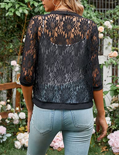 Image of Chevara Women's Casual Summer Lace Cardigan 3 /4 Sleeve Floral Crochet Cardigans Shrug Sweaters